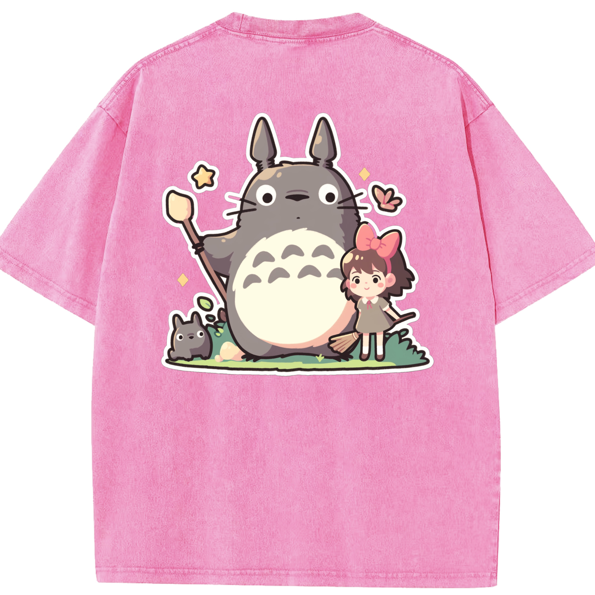 （画像用） となりのトトロ 草壁メイ 草壁サツキ My Neighbor Totoro Satsuki Kusakabe Mei Kusakabe 綿100% ヴィンテージ風 半袖Tシャツ（背面プリント）